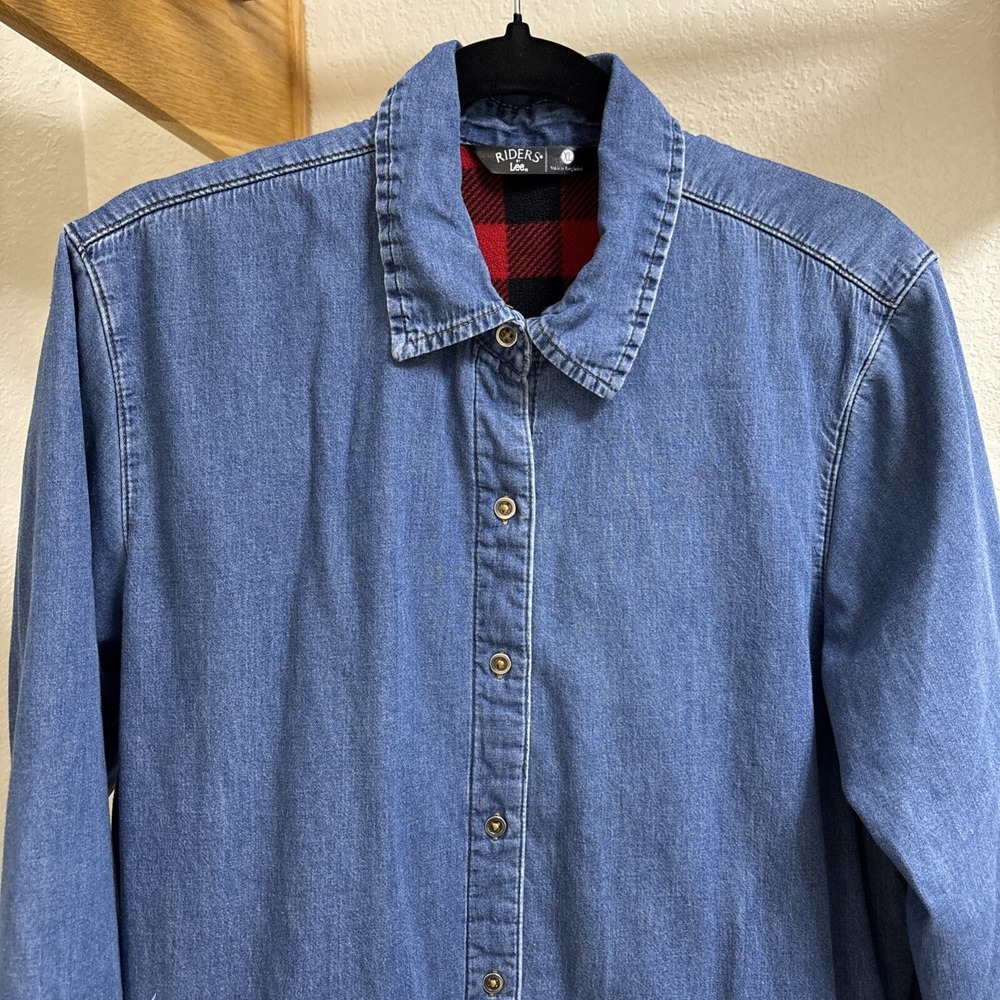 Vintage Lee Riders Blue Jean Red Plaid Flannel Lined Shirt/Jacket Womens XL